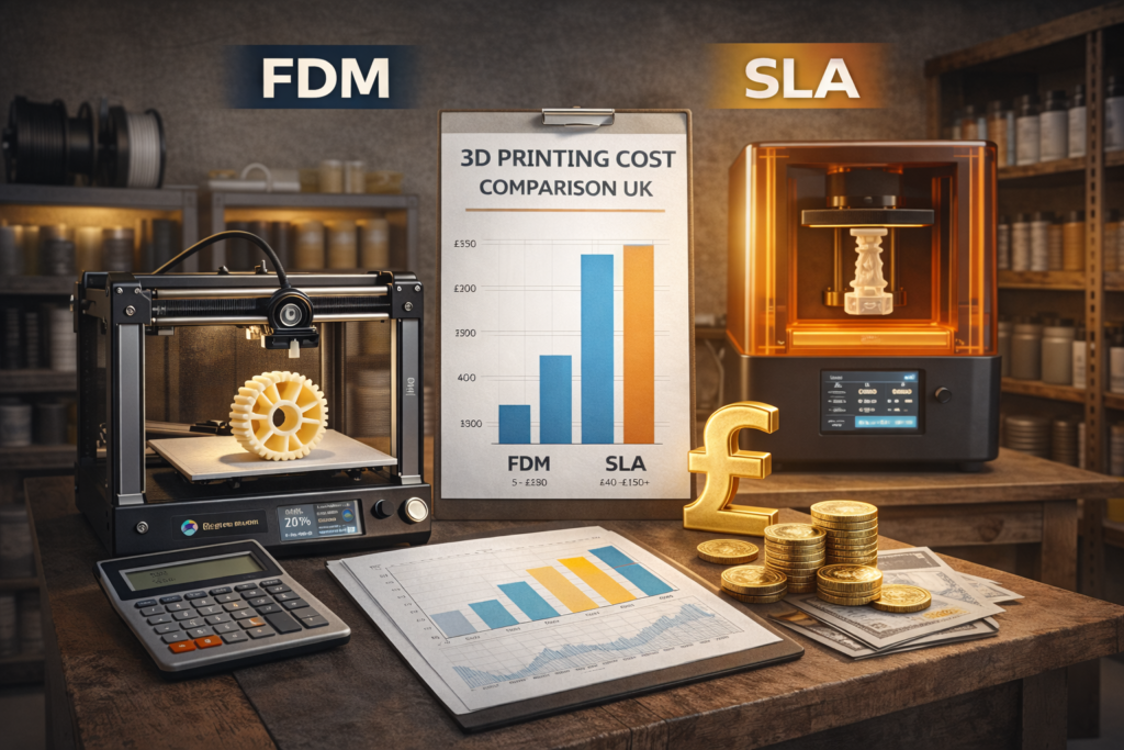 FDM vs SLA 3d printing cost comparison UK