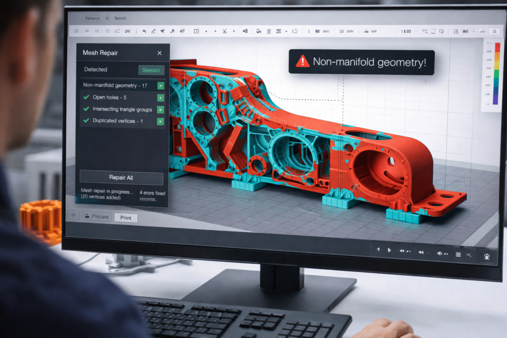 checking and repairing STL file before slicing for 3D printing