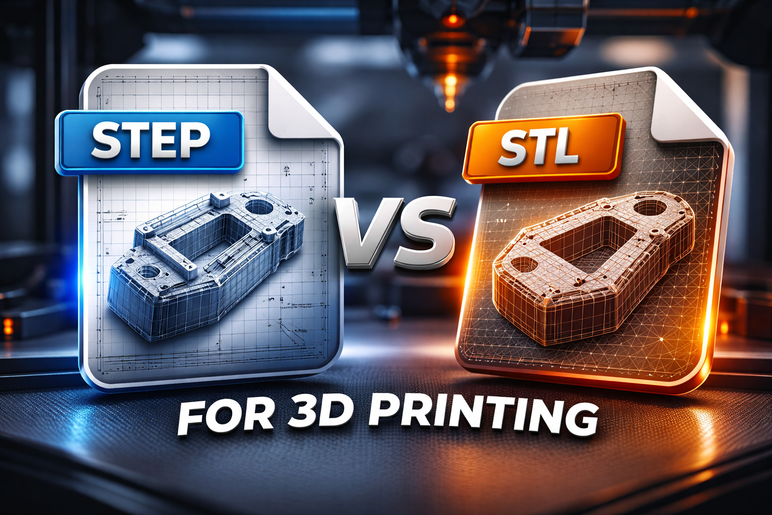 STEP vs STL file format comparison for 3D printing showing CAD model and mesh model differences