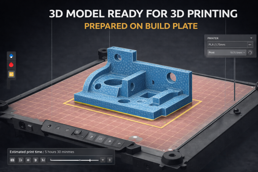 3d model ready for printing on build plate