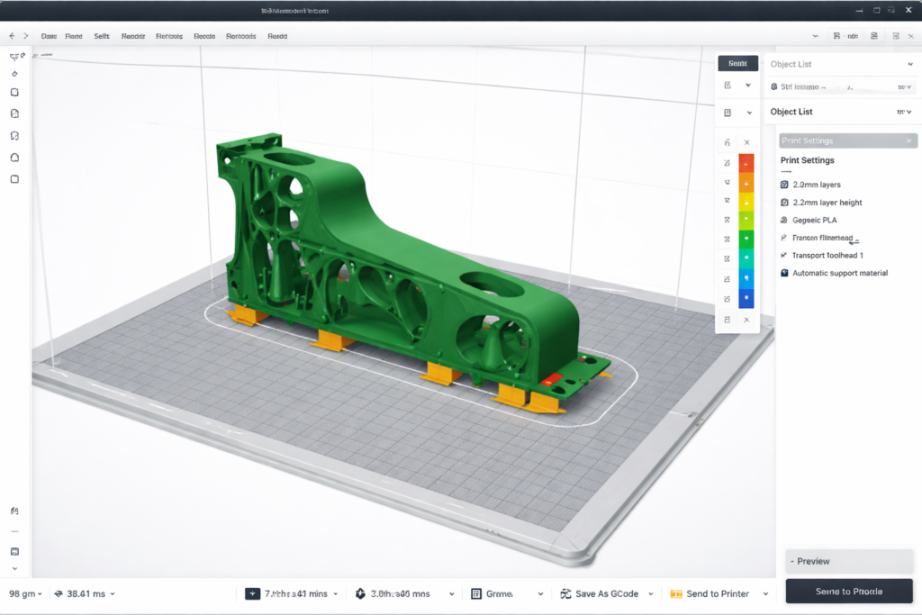 preview of a 3D printable STL model inside slicer software showing layer generation