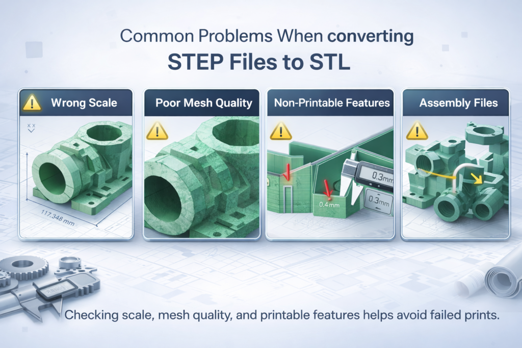 common STEP to STL conversion issues before 3D printing
