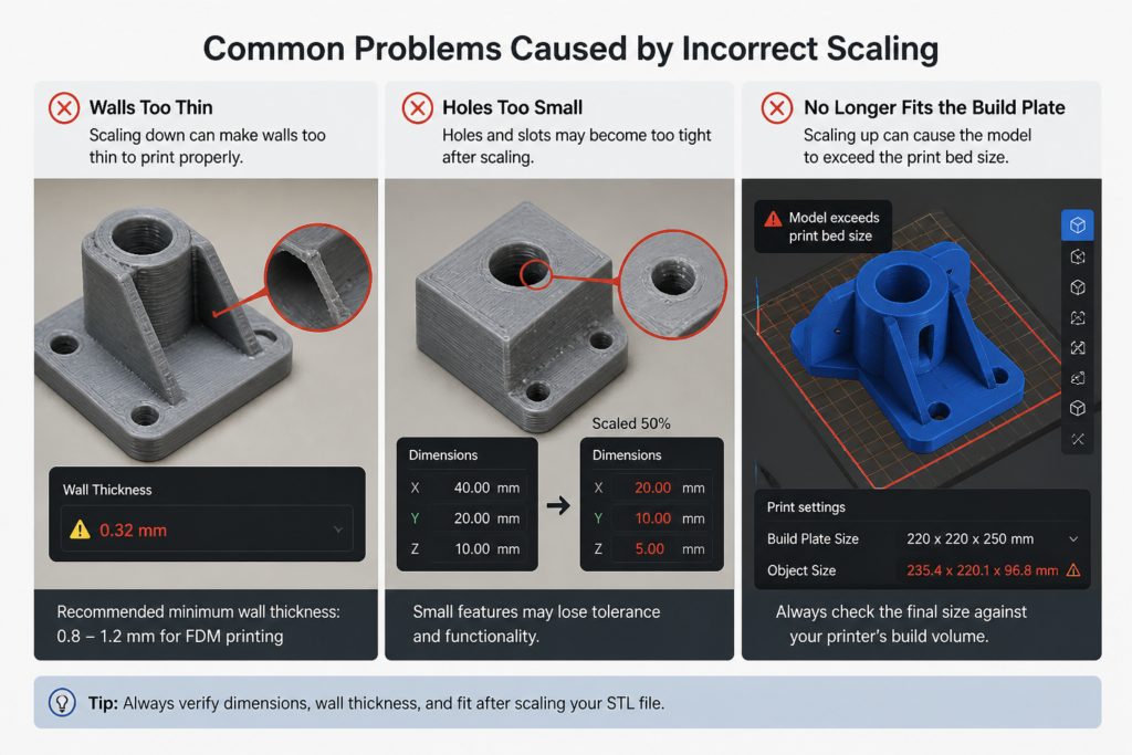 thin walls and fit issues caused by incorrect STL scaling