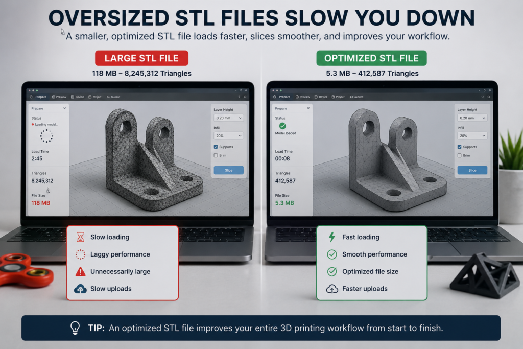 large STL file causing slow slicer performance compared with an optimized file