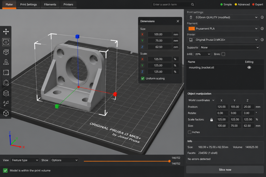 checking final STL file size before sending a model to 3D print