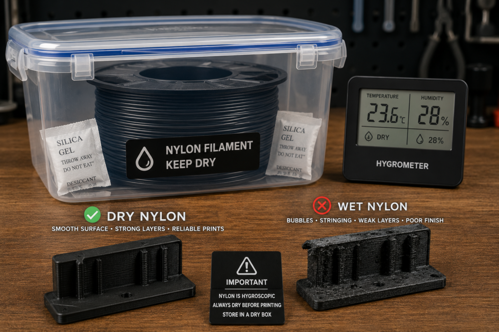 dry vs wet nylon filament moisture comparison and dry box storage