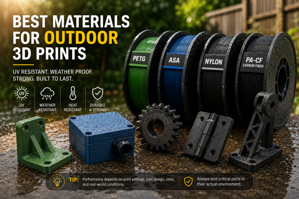 outdoor 3D printing materials PETG ASA nylon and PA-CF for UV weather and heat resistance